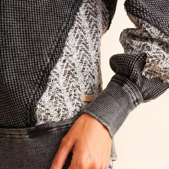 BKE Quarter Zip Pieced Pullover Washed Black Buckle XL Thermal Waffle Knit - Picture 9 of 9